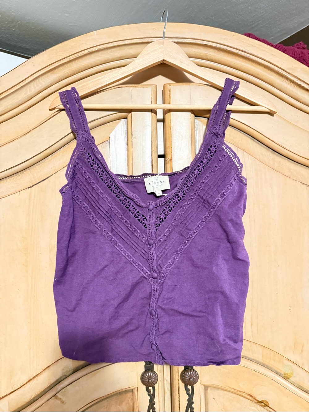 Sezane Purple Crochet-Detail Tank Top